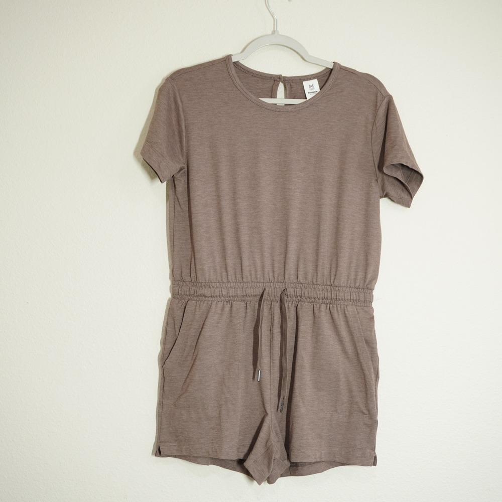 Member's Mark Favorite Soft Romper Brown Short Sleeve Elastic Waist Pockets Dupe